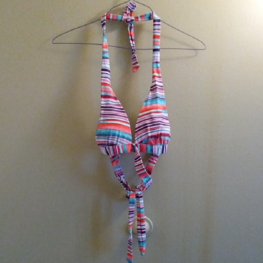 Womans L a.n.a Red and Blue Bikini Halter Top with Triangular Cups Wrap Around